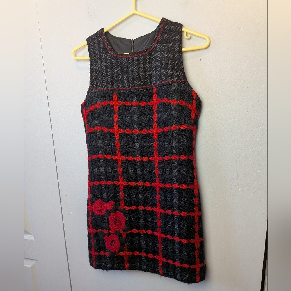 DESIGUAL Mini Dress Women Size 38 = Small 20% Wool Tweed Sleeveless Floral